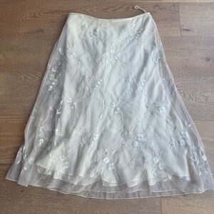 Women's Ivory Beaded Mesh A-Line Skirt